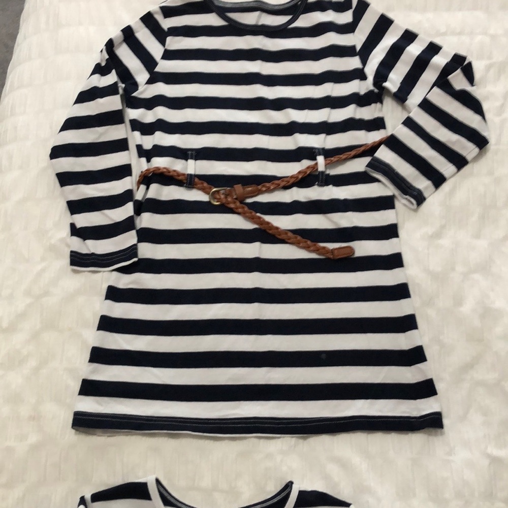 Girls Blue and white striped cotton dress